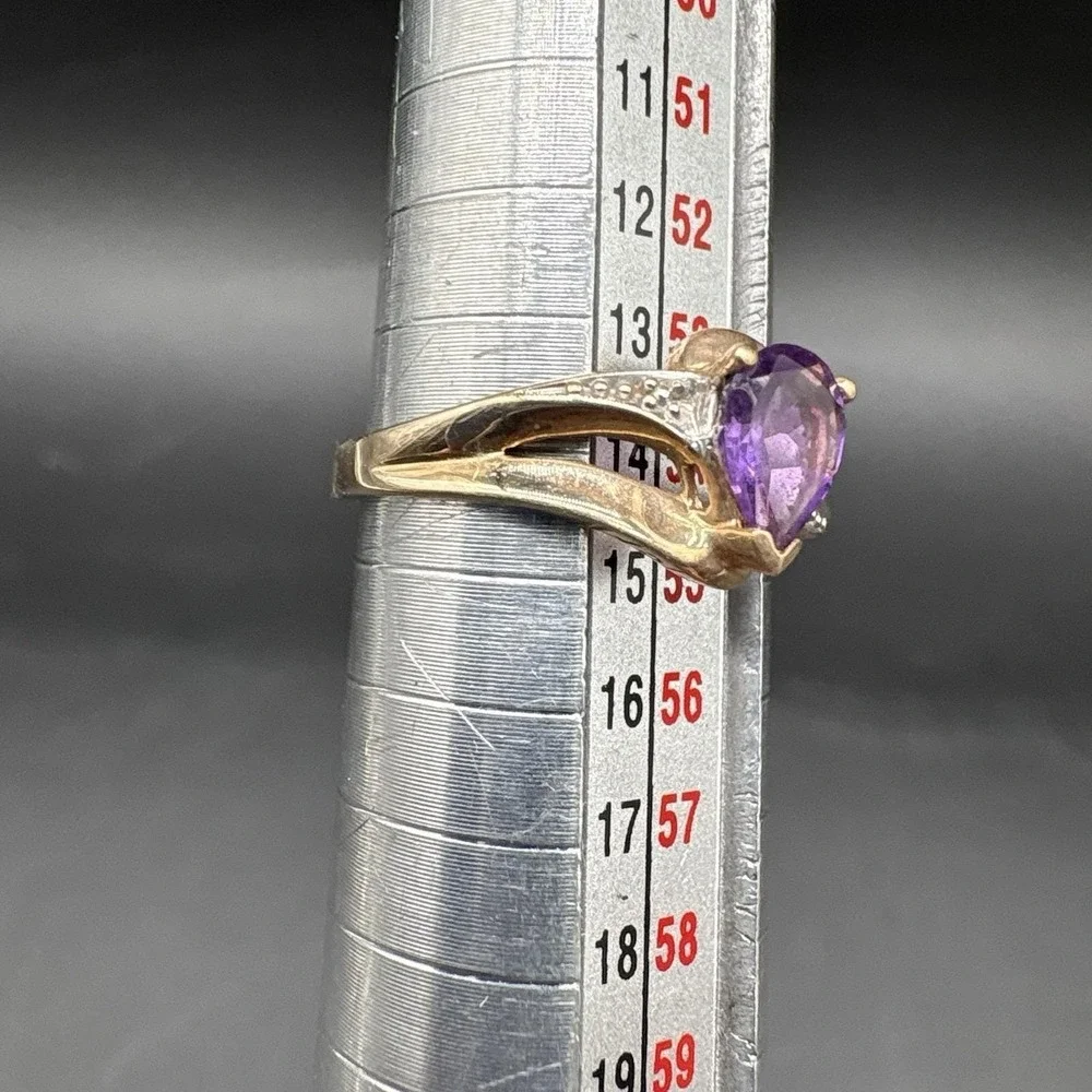 10K Yellow Gold Amethyst Ring Size 7 Pear Shape Vintage 10K